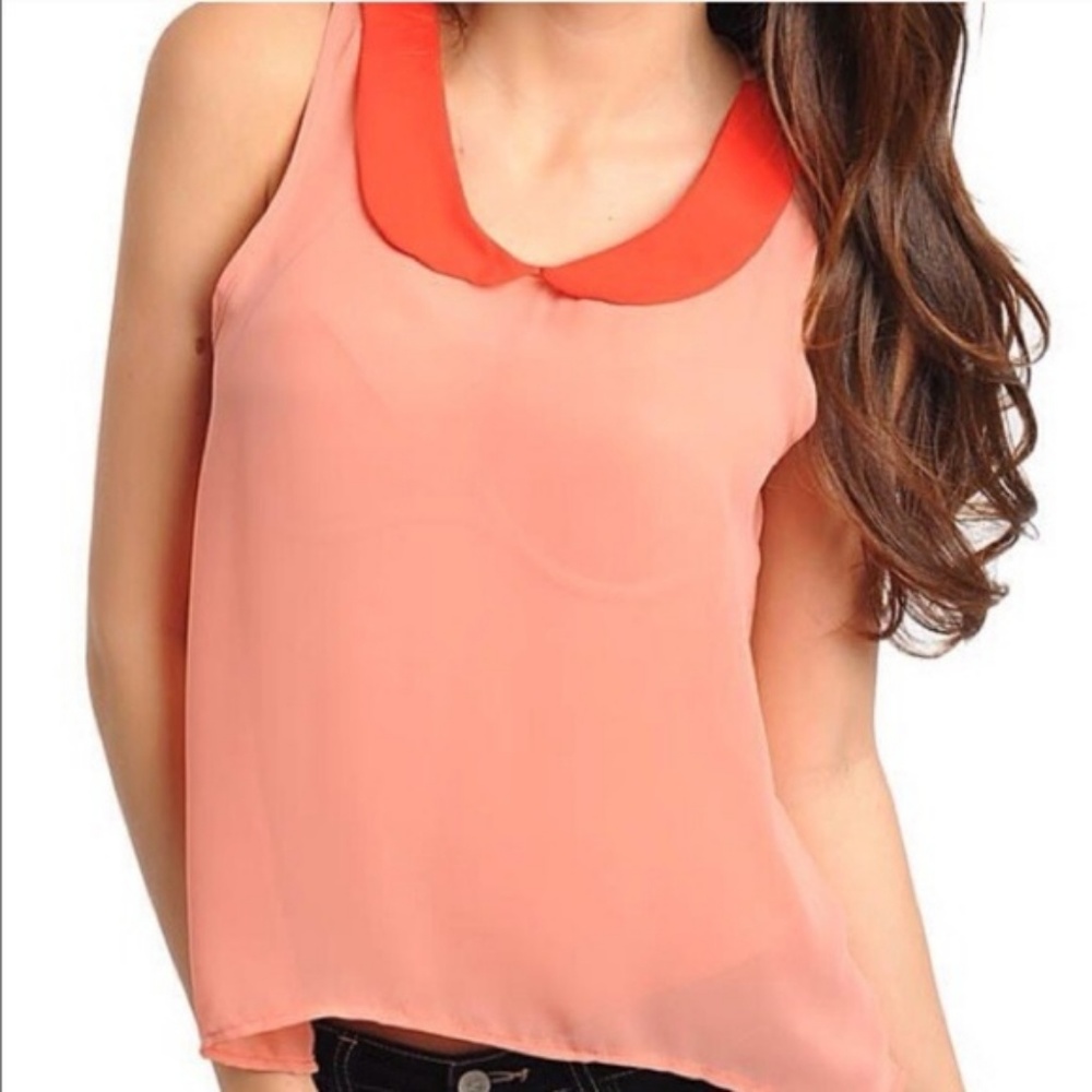 Coral Top with Peter Pan Collar